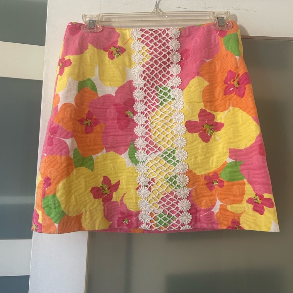 Lilly Pulitzer Pink and Yellow Embellished A-Line Mini Skirt